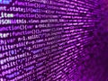 Screen of web developing javascript code. Digital technology on display. HTML code on lcd screen. SEO concepts for better SERP. Royalty Free Stock Photo
