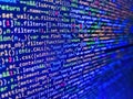 Screen of web developing javascript code. Future technology creation process. Programming code screen of software developer. Royalty Free Stock Photo
