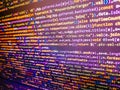 Screen of web developing javascript code. Template of website, selective focus. Computer science lesson. Share Found. Software Royalty Free Stock Photo