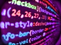 Screen of web developing javascript code. Writing programming functions on laptop. Letters, chars, and digits. Information