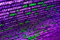 Screen of web developing php code on dark background. Web abstract programming and created virus on laptop screen. HTML code on Royalty Free Stock Photo