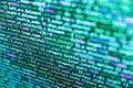 Screen of web developing php code on dark background. Binary code digital technology background. Coding programmer abstract Royalty Free Stock Photo