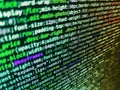 Screen of web developing php code on dark background. Coding application by programmer developer. Programming of Internet website Royalty Free Stock Photo