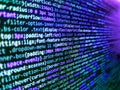 Screen of web developing php code on dark background. Software developer programming code on black screen. Internet app Royalty Free Stock Photo