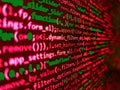Screen of web developing php code on dark background. Software developer programming code. Computer script coding source code on Royalty Free Stock Photo