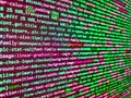 Screen at wor. Simple website HTML code with colorful tags in browser. Program code and visual UI UX. Focus point on the decrypted Royalty Free Stock Photo