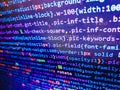 Screens concept design. Developing programming and coding technologies. Tech source apps. HTML CSS3 source code on lcd screen with Royalty Free Stock Photo