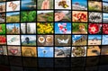Screens forming a big multimedia broadcast video wall Royalty Free Stock Photo