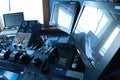 Screens and radars on command bridge in cruise ship Royalty Free Stock Photo