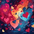 Screensaver made of abstract hearts of different colors.