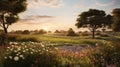 Serene Garden: Unreal Engine 5 Image Of Grassy Field And Flowers