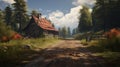 Rustic Realism: Wooden Cabin On A Road