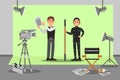 Screenwriter and actor working on the film, entertainment industry, movie making vector Illustration