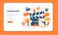 Screenwriter web banner or landing page. Person create a screenplay
