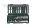 8 screw bits and 8 HSS drill bits in a practical storage box Royalty Free Stock Photo