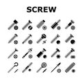 Screw And Bolt Building Accessory Icons Set Vector