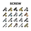 Screw And Bolt Building Accessory Icons Set Vector