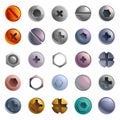 Screw-bolt icons set, cartoon style