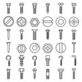 Screw-bolt icons set, outline style