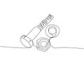 Screw, bolt and nut, dowel, pin, pintle one line art. Continuous line drawing of repair, professional, hand, people Royalty Free Stock Photo