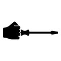 Screw driver in hand tool in use Arm with screwdriver for unscrewing icon black color vector illustration flat style image
