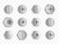 Set of metal screws and bolts isolated. Vector illustration Royalty Free Stock Photo