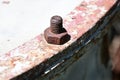 A screw on an old rusty structure