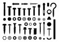 Screw tools set, bolt and nail nut. Hook and fastener, carpenter icons, building drill, clincher, business construction Royalty Free Stock Photo