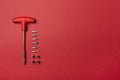 Screwdriver bit set on color background, top view Royalty Free Stock Photo