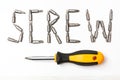 Screwdriver and bits on white background