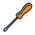 Screwdriver construction repair tool icon, concept work toolkit renovation house line flat vector illustration, isolated on white Royalty Free Stock Photo