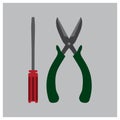 screwdriver and cutting plier. Vector illustration decorative design