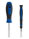 screwdriver for different bits, on white background in insulation Royalty Free Stock Photo