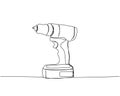 Screwdriver, drill, construction tool, tighten screws, make a hole hole in the material one line art. Continuous line Royalty Free Stock Photo