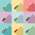 Screwdriver icons set, flat style Royalty Free Stock Photo