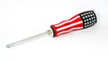 Screwdriver. A screwdriver with an image in the style of the American flag . US flag on a screwdriver close -up on a white backgro Royalty Free Stock Photo