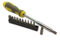 Screwdriver with interchangeable nozzles and a set of tools