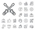 Screwdriver line icon. Repair service sign. Salaryman, gender equality and alert bell. Vector Royalty Free Stock Photo