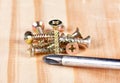 Screwdriver lying infront of a heap of screws Royalty Free Stock Photo