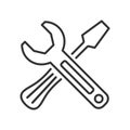 Screwdriver and Wrench Outline Flat Icon