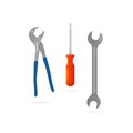 Screwdriver, Pincers, Spanner, Hand Wrench Tools Royalty Free Stock Photo