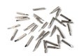 A set of screwdriver heads ,bits, for tools, close-up, selective focus, on a white background. Royalty Free Stock Photo