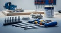Screwdriver Set paint prep scene in garage workshop low-key Royalty Free Stock Photo