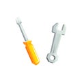 Screwdriver And Spanner Items Cool Colorful Vector Illustration