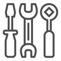 Screwdriver, spanner and wrench line icon. Tools vector illustration isolated on white. Auto maintenance outline style