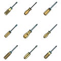 Screwdriver tool icons set vector color Royalty Free Stock Photo