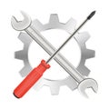 Screwdriver wrench and gear repair logo