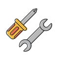 screwdriver and wrench. hand locksmith tools. vector icon in flat style