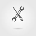 Screwdriver and wrench icon with shadow