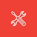 Screwdriver And Wrench Line Red Icon On White Background. Red Flat Style Vector Illustration Royalty Free Stock Photo